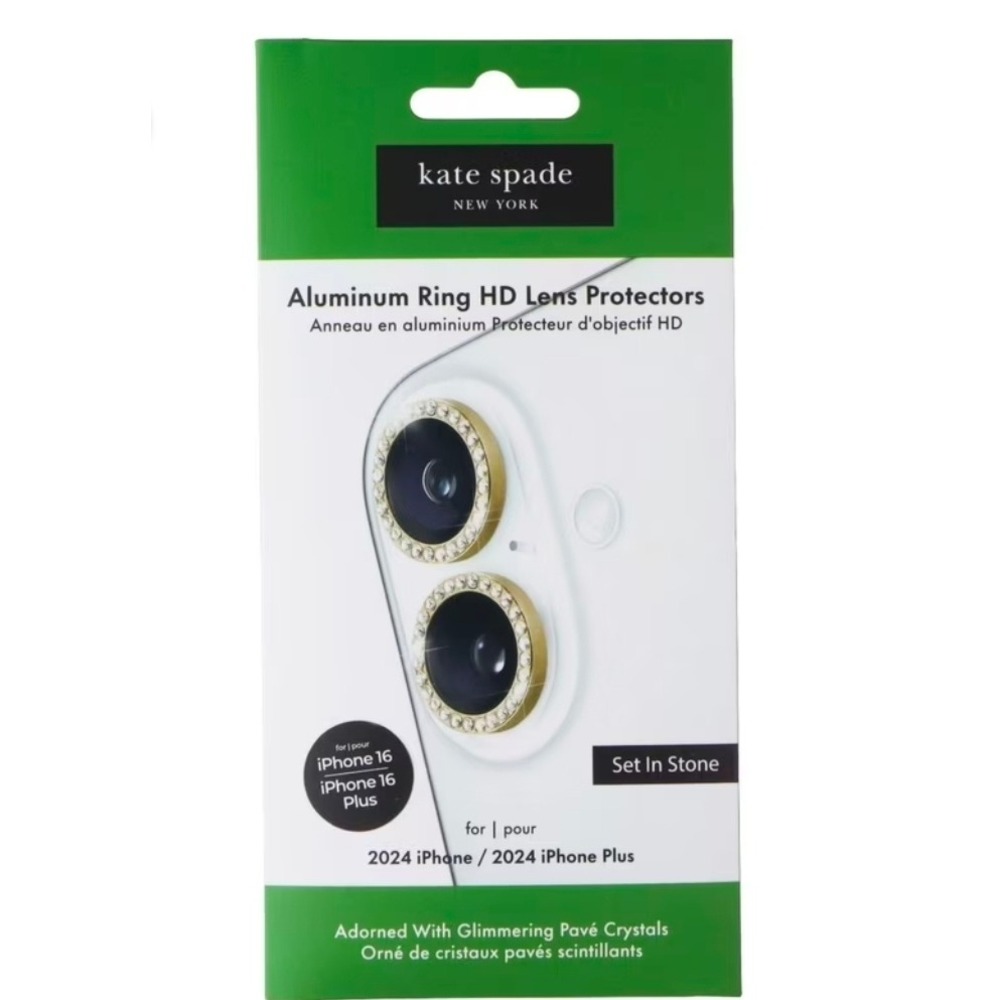 Kate Spade iPhone 16 16 Plus Aluminum Ring HD Lens Protectors Set In Stone Gold